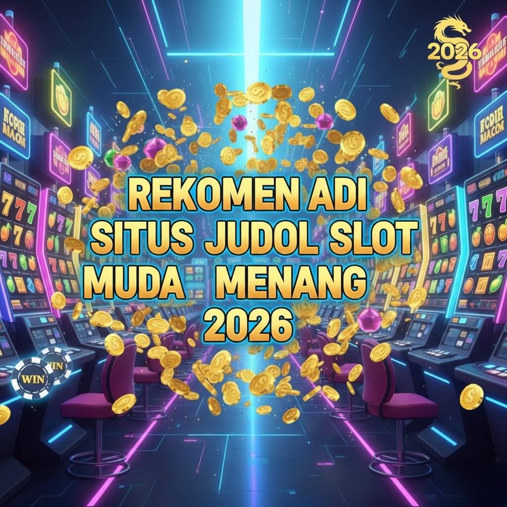 Kasino digital modern dengan mesin slot berwarna-warni dan koin emas melayang, mewakili artikel "Rekomendasi Situs Judol Slot Mudah Menang 2026"